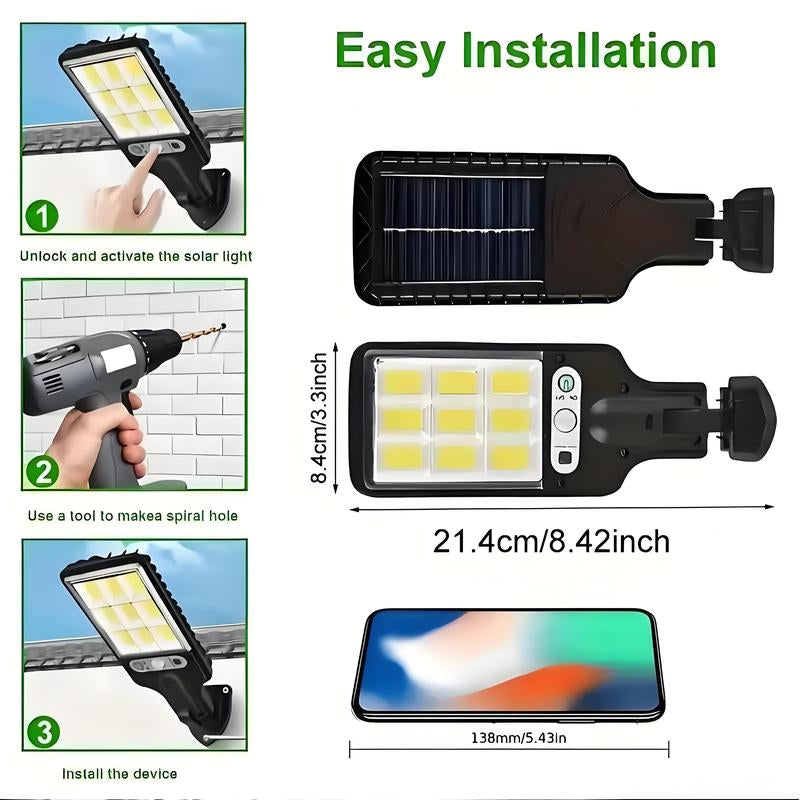 Solar Street Lights Motion Sensor Security Solar Flood Lights Outdoor Road Wall Lamp with 3 Lighting Modes for Front Door,Garden,Yard,Garage,Path
