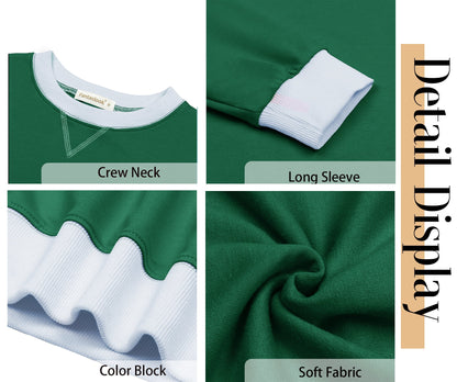 Color Block Sweatshirts for Women Crewneck Long Sleeve Oversized Pullover Tops Casual Fall Outfits