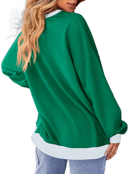 Color Block Sweatshirts for Women Crewneck Long Sleeve Oversized Pullover Tops Casual Fall Outfits