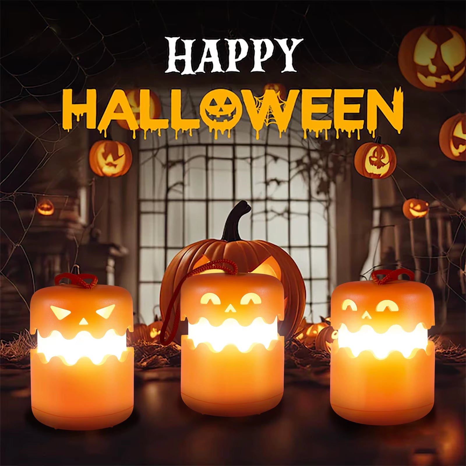 Halloween Night Light Foldable Pumpkin Lantern with Hanging Rope Halloween Party Decorations Atmosphere LED Night Light 할로윈