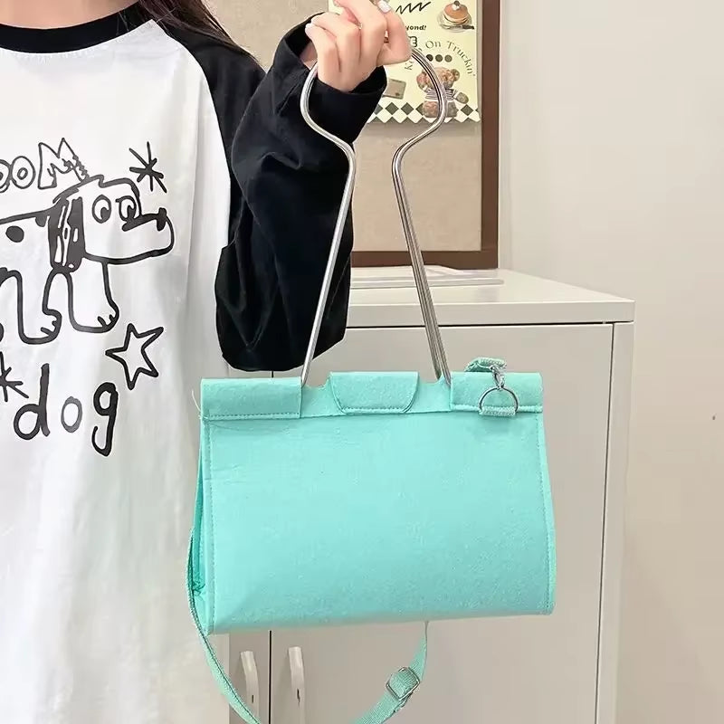 Girls Bag 2024 New Fashion Felt Binder Clip High-Capacity Shoulder Bag Handbag Office Lady Women Bag
