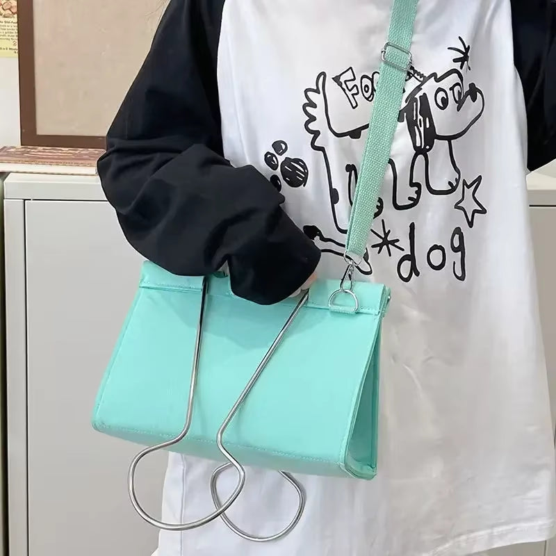 Girls Bag 2024 New Fashion Felt Binder Clip High-Capacity Shoulder Bag Handbag Office Lady Women Bag