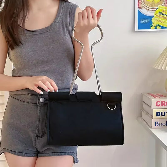 Girls Bag 2024 New Fashion Felt Binder Clip High-Capacity Shoulder Bag Handbag Office Lady Women Bag