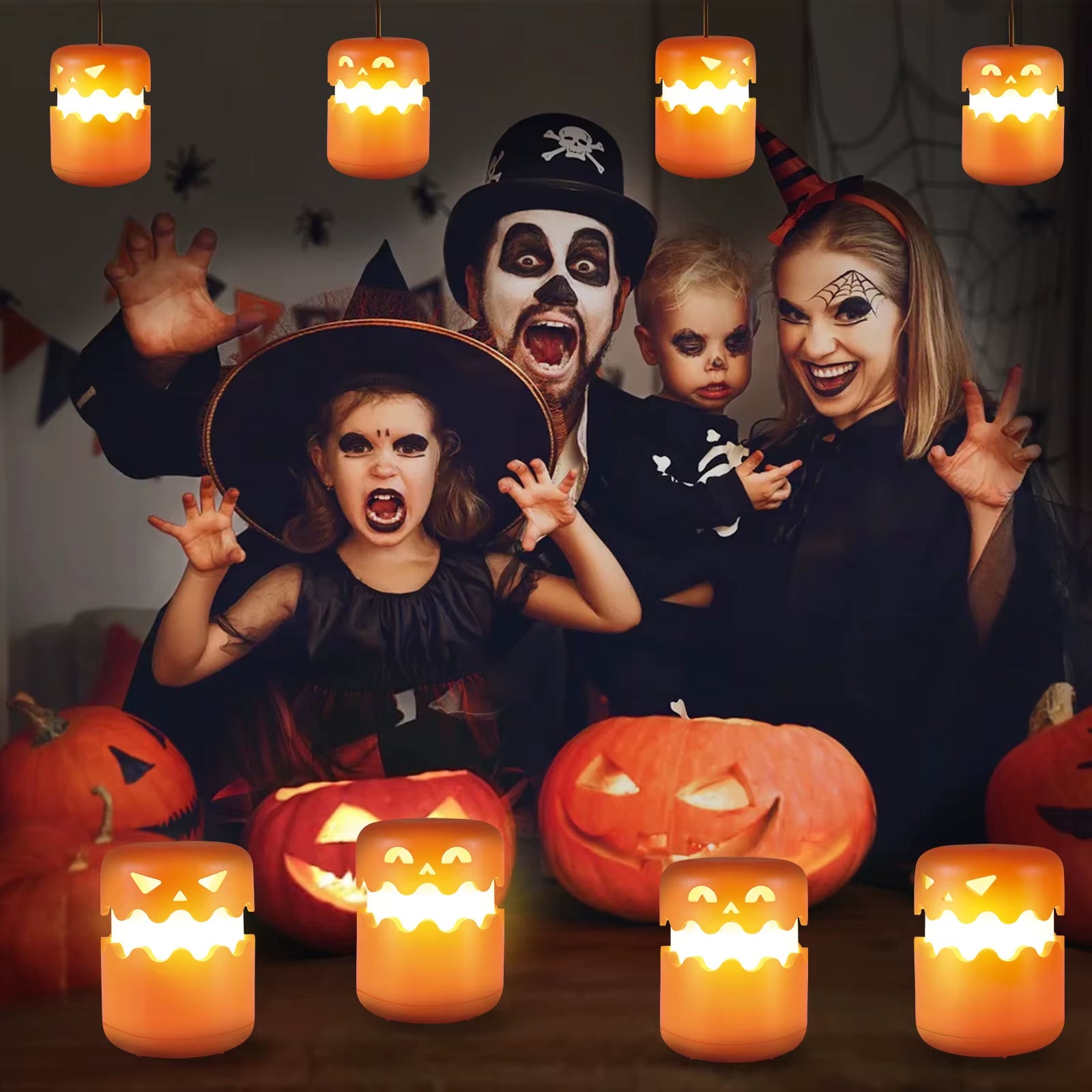 Halloween Night Light Foldable Pumpkin Lantern with Hanging Rope Halloween Party Decorations Atmosphere LED Night Light 할로윈